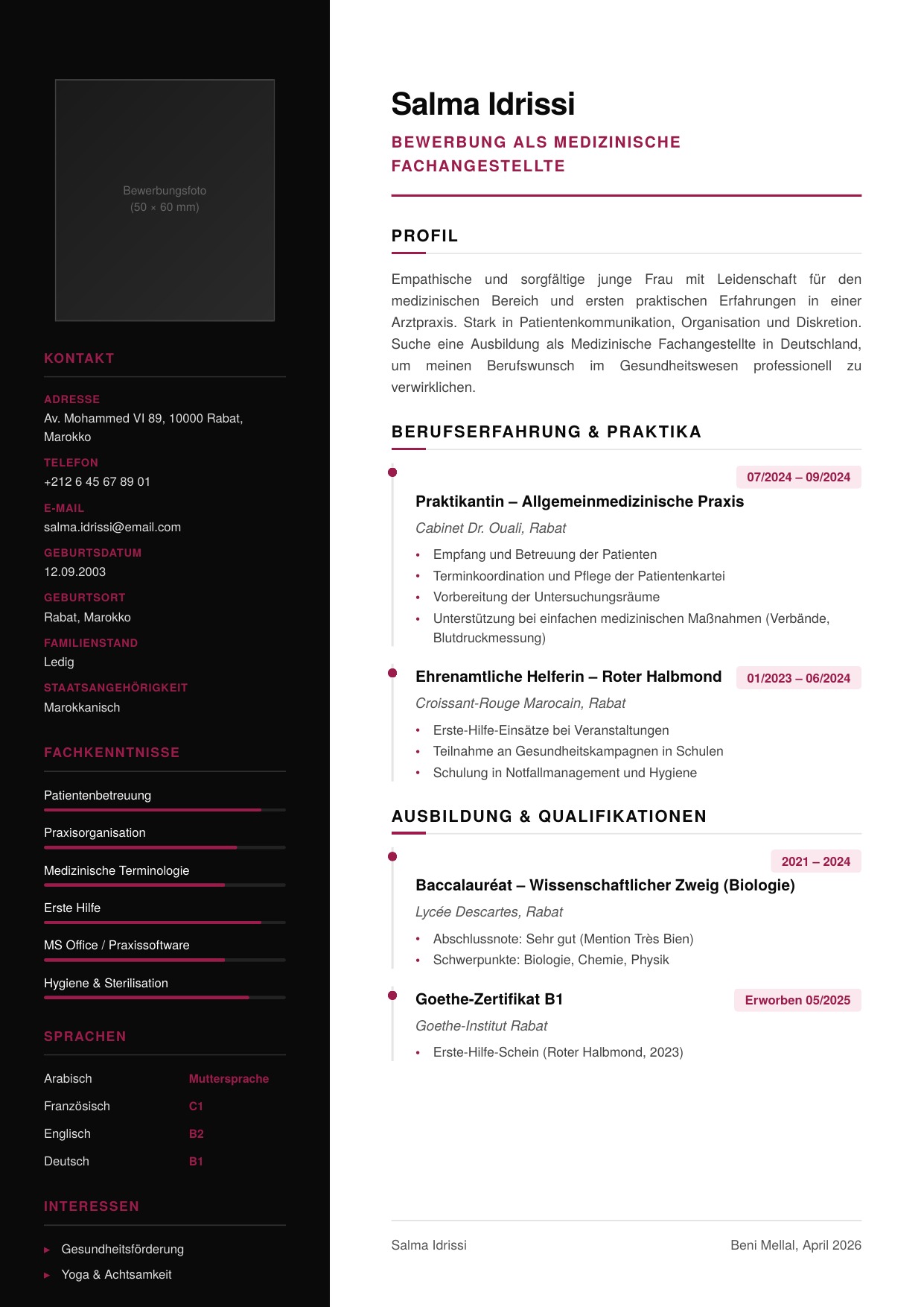 CV Medizinische Fachangestellte