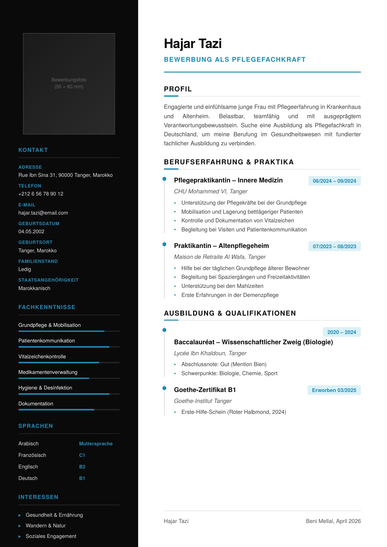 CV Ausbildung Pflegefachkraft